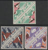 Herm Island 1954 - the three BIRD triangular stamps from Flora & Fauna set, each in tete-beche pairs unmounted mint (6 stamps)