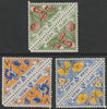 Herm Island 1954 - the three FLOWER triangular stamps from Flora & Fauna set, each in tete-beche pairs unmounted mint (6 stamps)