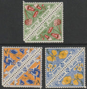 Herm Island 1954 - the three FLOWER triangular stamps from Flora & Fauna set, each in tete-beche pairs unmounted mint (6 stamps)