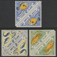 Herm Island 1954 - the three FISH triangular stamps from Flora & Fauna set, each in tete-beche pairs unmounted mint (6 stamps)