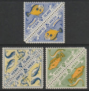 Herm Island 1954 - the three FISH triangular stamps from Flora & Fauna set, each in tete-beche pairs unmounted mint (6 stamps)
