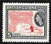 British Guiana 1963-65 Map 5c block CA wmk unmounted mint, SG 356