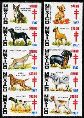 Mexico 1987 Dogs,set of 10 (2 x strips of 5) anti-TB labels unmounted mint
