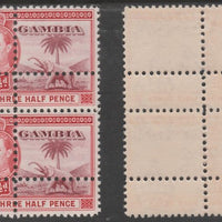 Gambia 1938 KG6 Elephant & Palm 1.5d vertical pair with perforations doubled, unmounted mint. Note: the stamps are genuine but the additional perfs are a slightly different gauge identifying it to be a forgery.