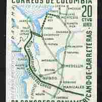 Colombia 1961 Highway Congress 20c Air imperf proof in green & blue on ungummed paper, as SG 1058