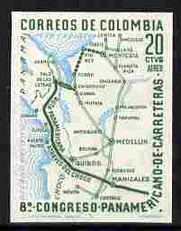 Colombia 1961 Highway Congress 20c Air imperf proof in green & blue on ungummed paper, as SG 1058
