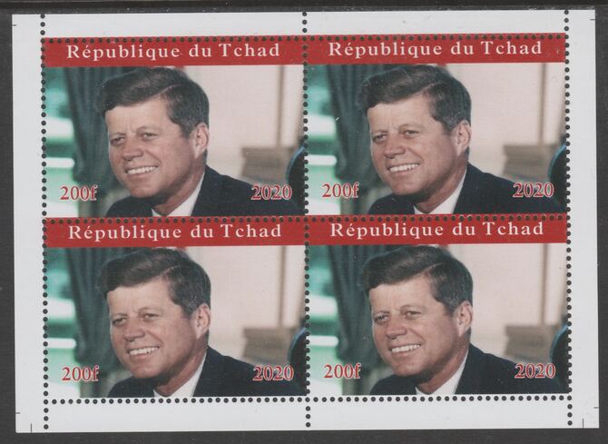 Chad 2020 John F Kennedy perf sheetlet containing 4 values unmounted mint. Note this item is privately produced and is offered purely on its thematic appeal, it has no postal validity