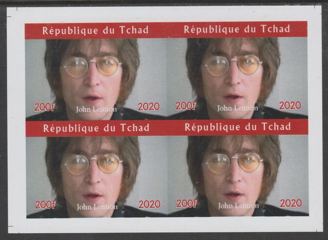 Chad 2020 John Lennon imperf sheetlet containing 4 values unmounted mint. Note this item is privately produced and is offered purely on its thematic appeal, it has no postal validity