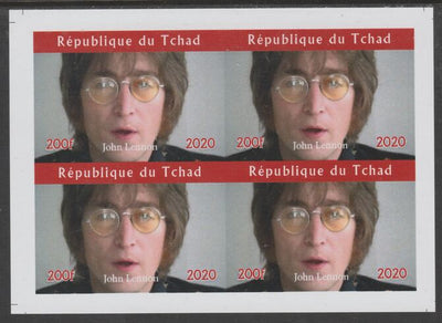 Chad 2020 John Lennon imperf sheetlet containing 4 values unmounted mint. Note this item is privately produced and is offered purely on its thematic appeal, it has no postal validity