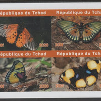 Chad 2020 Butterflies imperf sheetlet containing 4 values unmounted mint. Note this item is privately produced and is offered purely on its thematic appeal, it has no postal validity