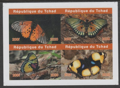 Chad 2020 Butterflies imperf sheetlet containing 4 values unmounted mint. Note this item is privately produced and is offered purely on its thematic appeal, it has no postal validity