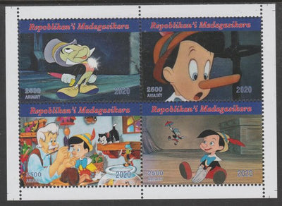 Madagascar 2020 Pinocchio perf sheetlet containing 4 values unmounted mint. Note this item is privately produced and is offered purely on its thematic appeal, it has no postal validity