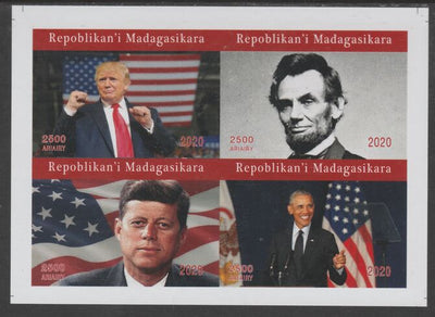Madagascar 2020 US Presidents imperf sheetlet containing 4 values unmounted mint. Note this item is privately produced and is offered purely on its thematic appeal, it has no postal validity