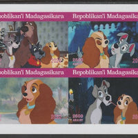 Madagascar 2020 The Lady & The Tramp imperf sheetlet containing 4 values unmounted mint. Note this item is privately produced and is offered purely on its thematic appeal, it has no postal validity