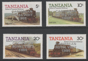 Tanzania 1985 Locomotives perf set of 4 with 'Caribbean Royal Visit 1985' opt in silver (unissued) unmounted mint