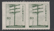 Turkey 1959 Telegraph Pole 60k horiz pair with vertical perfs omitted, mounted minor wrinkles