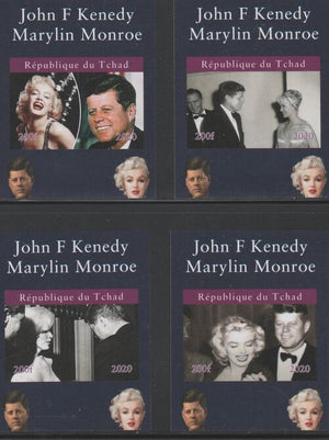 Chad 2020 John Kennedy & Marilyn Monroe set of 4 imperfm/sheets. Note this item is privately produced and is offered purely on its thematic appeal, it has no postal validity