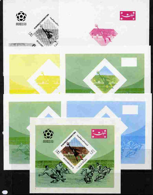 Yemen - Royalist 1970 World Cup Football 34b value (diamond shaped) m/sheet the set of 7 imperf progressive proofs comprising the 4 individual colours plus 2, 3 and all 4-colour composites unmounted mint