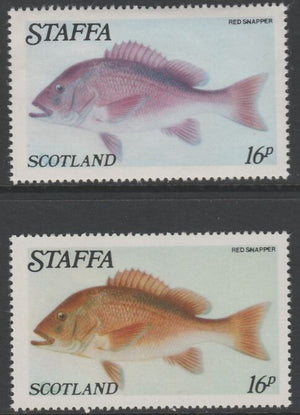 Staffa 1979 Fish - Red Snapper16p perf single showing a superb shade apparently due to a dry print of the yellow complete with normal both unmounted mint