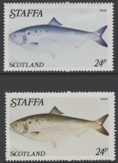 Staffa 1979 Fish - Shad 24p perf single showing a superb shade apparently due to a dry print of the yellow complete with normal both unmounted mint