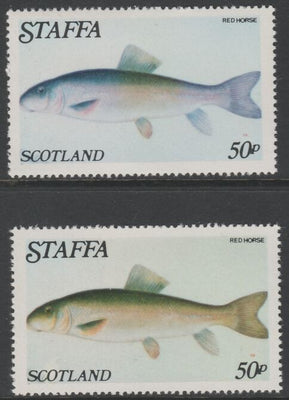 Staffa 1979 Fish - Red Horse 50p perf single showing a superb shade apparently due to a dry print of the yellow complete with normal both unmounted mint