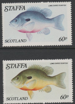 Staffa 1979 Fish - Long Eared Sunfish 60p perf single showing a superb shade apparently due to a dry print of the yellow complete with normal both unmounted mint