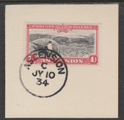 Ascension 1934 KG5 Pictorial 1s Sooty Tern SG 28 on piece with full strike of Madame Joseph forged postmark type 21
