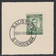 Southern Rhodesia 1937 KG6 def 1/2d green on piece with full strike of Madame Joseph forged postmark type 332, SG40