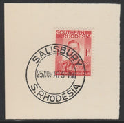 Southern Rhodesia 1937 KG6 def 1d scarlet on piece with full strike of Madame Joseph forged postmark type 332, SG41