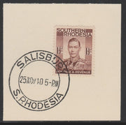Southern Rhodesia 1937 KG6 def 1.5d red-brown on piece with full strike of Madame Joseph forged postmark type 332, SG42