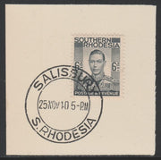Southern Rhodesia 1937 KG6 def 6d grey-black on piece with full strike of Madame Joseph forged postmark type 332, SG44