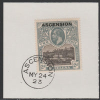 Ascension 1922 KG5 Overprint on 2d black & grey SG 4 on piece with full strike of Madame Joseph forged postmark type 19