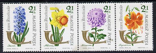 Hungary 1963 Stamp Day (Flowers) se-tenant perf strip of 4, Mi 1967-70