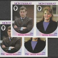 Montserrat 1986 Royal Wedding 70c imperf se-tenant pair with value omitted, plus normal,imperf pair, both unmounted mint, SG 691avar