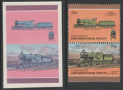 St Vincent - Union Island 1987 Locomotives #6 (Leaders of the World) 50c LSWR Class D15 se-tenant pair,die proof in magenta and cyan only (missing Country name, inscription & value) on Cromalin plastic card (ex archives) complete with issued stamp