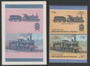 St Vincent - Union Island 1987 Locomotives #6 (Leaders of the World) 75c GER Class Y14 se-tenant pair,die proof in magenta and cyan only (missing Country name, inscription & value) on Cromalin plastic card (ex archives) complete with issued stamp
