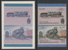 St Vincent - Union Island 1987 Locomotives #6 (Leaders of the World) $1 Erie Railroad Class H20 se-tenant pair,die proof in magenta and cyan only (missing Country name, inscription & value) on Cromalin plastic card (ex archives) c……Details Below