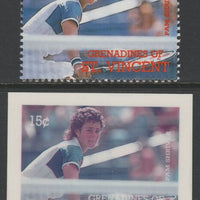 St Vincent - Grenadines 1988 International Tennis Players 15c Pam Shriver die proof in magenta & cyan only on Cromalin plastic card (ex archives) complete with issued stamp (SG 582). Cromalin proofs are an essential part of the pr……Details Below