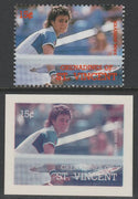 St Vincent - Grenadines 1988 International Tennis Players 15c Pam Shriver die proof in magenta & cyan only on Cromalin plastic card (ex archives) complete with issued stamp (SG 582). Cromalin proofs are an essential part of the pr……Details Below