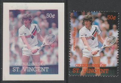 St Vincent - Grenadines 1988 International Tennis Players 50c Kevin Curran die proof in magenta & cyan only on Cromalin plastic card (ex archives) complete with issued stamp (SG 583). Cromalin proofs are an essential part of the p……Details Below