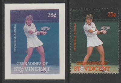St Vincent - Grenadines 1988 International Tennis Players 75c Wendy Turnball die proof in magenta & cyan only on Cromalin plastic card (ex archives) complete with issued stamp (SG 584). Cromalin proofs are an essential part of the……Details Below