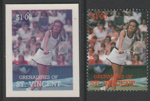 St Vincent - Grenadines 1988 International Tennis Players $1 Evonne Cawley die proof in magenta & cyan only on Cromalin plastic card (ex archives) complete with issued stamp (SG 585). Cromalin proofs are an essential part of the p……Details Below