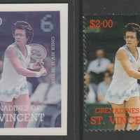 St Vincent - Grenadines 1988 International Tennis Players $2 Billie Jean King die proof in magenta & cyan only on Cromalin plastic card (ex archives) complete with issued stamp (SG 587). Cromalin proofs are an essential part of th……Details Below