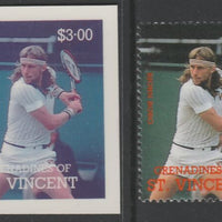 St Vincent - Grenadines 1988 International Tennis Players $3 Bjorn Borg die proof in magenta & cyan only on Cromalin plastic card (ex archives) complete with issued stamp (SG 588). Cromalin proofs are an essential part of the prin……Details Below