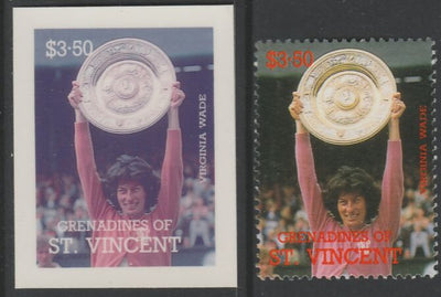 St Vincent - Grenadines 1988 International Tennis Players $3.50 Virginia Wade die proof in magenta & cyan only on Cromalin plastic card (ex archives) complete with issued stamp (SG 589). Cromalin proofs are an essential part of th……Details Below