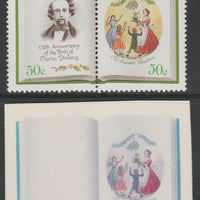 St Vincent 1987 Christmas - Charles Dickens 50c The Cratchits' Christmas se-tenant die proof in magenta & cyan only on Cromalin plastic card (ex archives) complete with issued pair (SG 1120a). Cromalin proofs are an essential part……Details Below