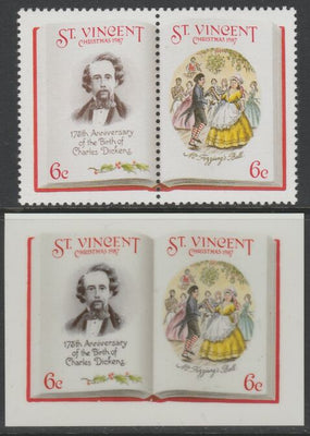 St Vincent 1987 Christmas - Charles Dickens 6c Mr Fezziwig's Ball se-tenant die proof in all 4 colours on Cromalin plastic card (ex archives) complete with issued pair (SG 1116a). Cromalin proofs are an essential part of the print……Details Below