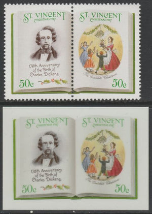 St Vincent 1987 Christmas - Charles Dickens 50c The Cratchits' Christmas se-tenant die proof in all 4 colours on Cromalin plastic card (ex archives) complete with issued pair (SG 1120a). Cromalin proofs are an essential part of th……Details Below