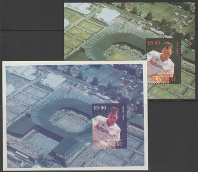 St Vincent - Bequia 1988 International Tennis Players $5 m/sheet (Ivan Lendl) die proof in magenta & cyan only on Cromalin plastic card (ex archives) complete with issued m/sheet. Cromalin proofs are an essential part of the print……Details Below