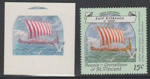 St Vincent - Bequia 1988 Explorers 15c Leif Eriksson's Gokstad Ship die proof in magenta & cyan only on Cromalin plastic card (ex archives) complete with issued stamp. Cromalin proofs are an essential part of the printing proces, ……Details Below